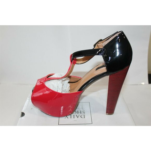 Women's Platform Shoes Red / Black 5 1/4" Heel Open Toe Size 7.5 - Picture 7 of 7